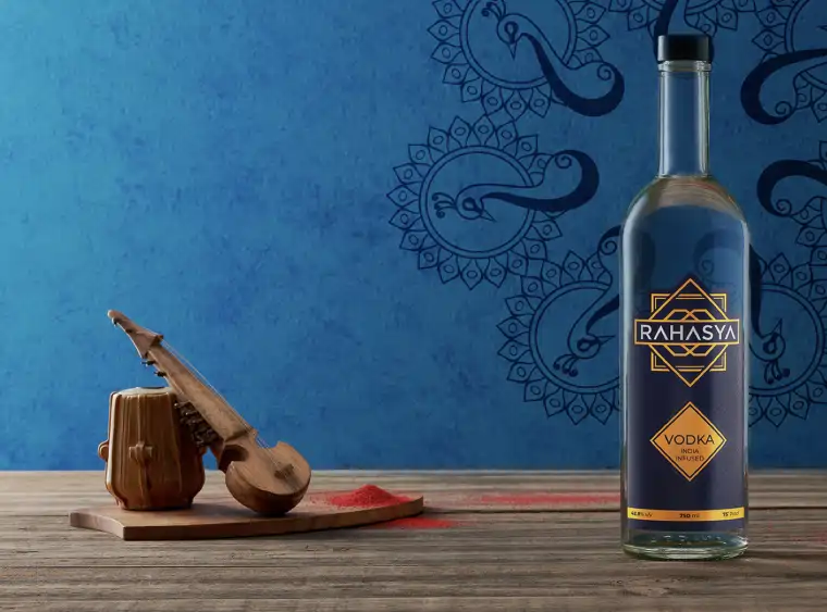 Rahasya Vodka Bottle on a table